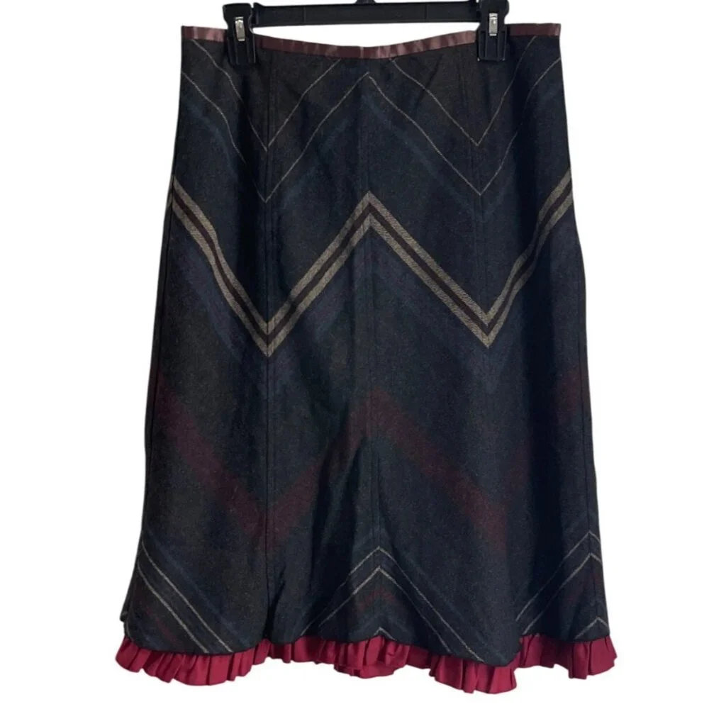 Field Manor Skirt Size 12 Wool Chevron Plaid Ruffle Hem Academia Cottagecore